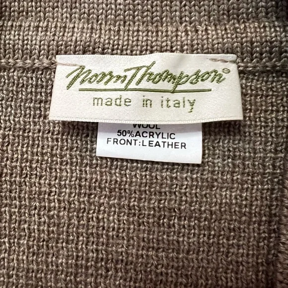 Vintage Norm Thompson Wool and Leather Cardigan Size Medium - Picture 3 of 5